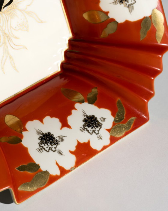 Image 1 of Large Art Deco Revival Floral Porcelain Centerpiece Bowl Schaubach Kunst Germany