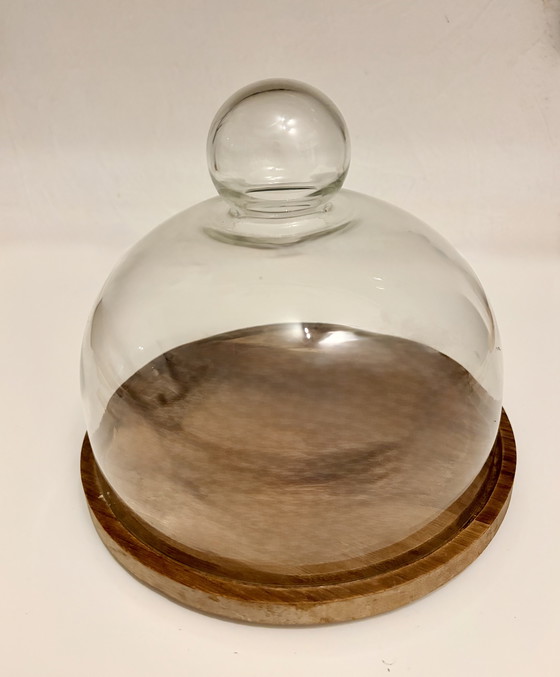Image 1 of Glass cloche with wooden tray