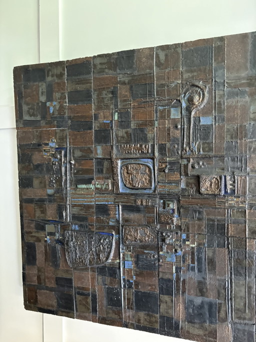 Brutalist Ceramic Relief Panel – wanddecoratie (photo 2 of 6)
