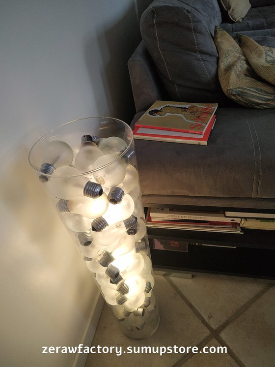 Image 1 of Lampe design recyclée - Grand vase conique en verre - Ampoules dépolies - Luminaire unique fait main