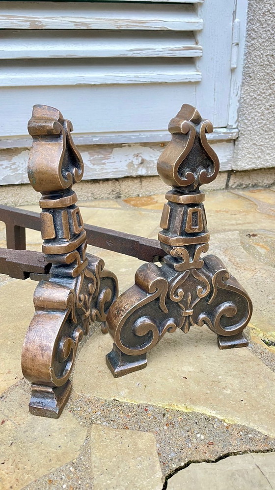 Image 1 of Pair of FOLDING CHENETS Solid Brass VINTAGE