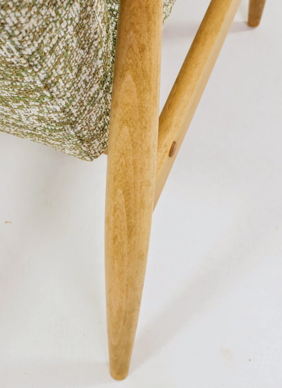 Image 1 of Fauteuil vintage vert granola en bois naturel, design H. Lis