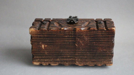 Image 1 of Wooden box, jewelry box, treasure chest, dark wood, rectangular, solid, hand-carved, vintage