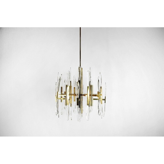 Image 1 of Italian Brass Chandelier with Glass Icicles by Gaetano Sciolari - 1970s