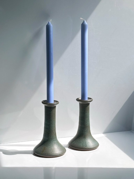 2 Vintage Candlesticks Ceramic 70s Mid - Century Brutalist Set Candlesticks Lava
