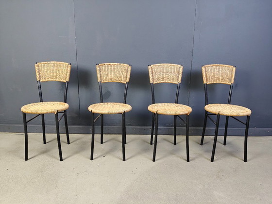 Image 1 of Vintage wicker dining chairs, 1980s - set of 4