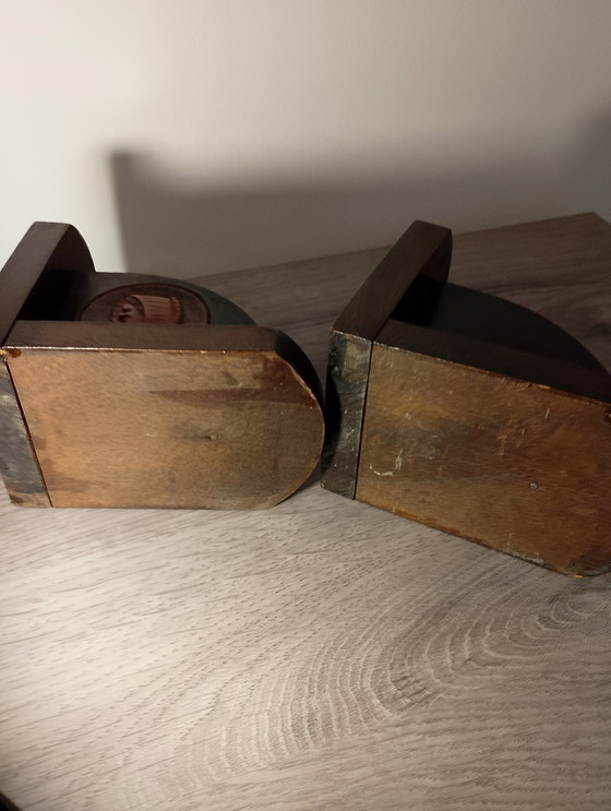 Image 1 of Pairs of solid wood bookends signed SM d'Oléron