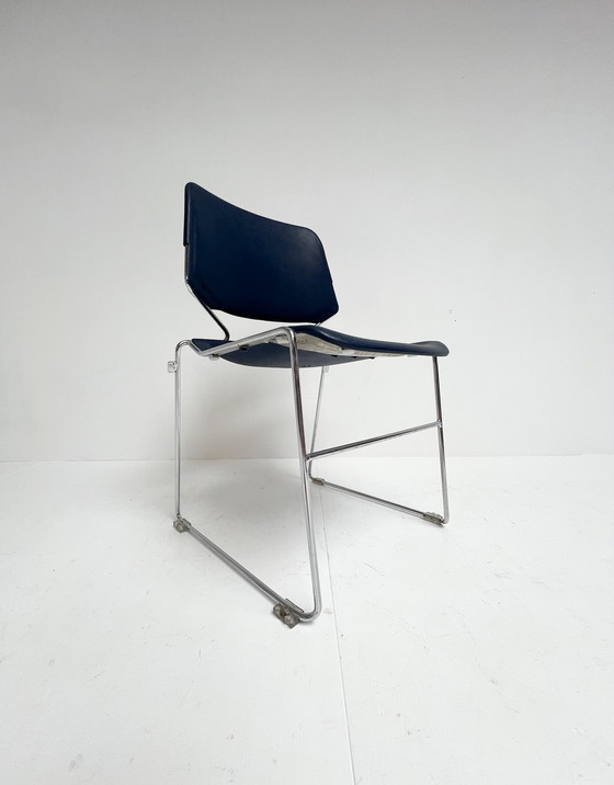 Image 1 of Set of 6 dark blue Matrix Krueger chairs by Thomas Tolleson, 1970's