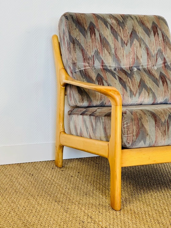 Image 1 of Vintage fauteuil van beukenhout met geometrische stof, 1970