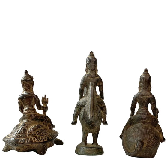Ensemble de Statues Antiques en Bronze d'Inde du Sud - Vishnu Kurma, Murugan & Ganesha - c. 1900 – Sculptures (photo 2 of 9)