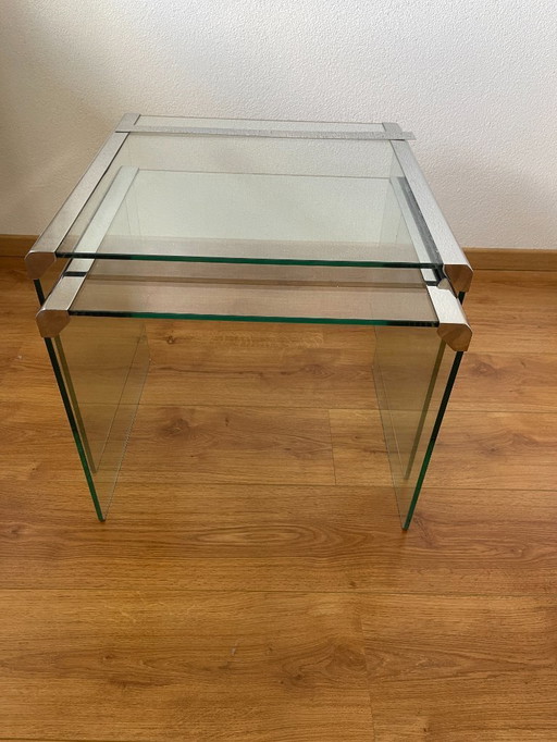 Set of Gallotti & Radice glass side tables.
