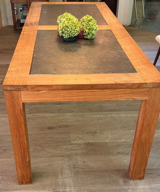 Indo Esstisch oder Outdoor-Holz/Teak/Blaustein – Esstische, Stone, Wood (photo 7 of 7)