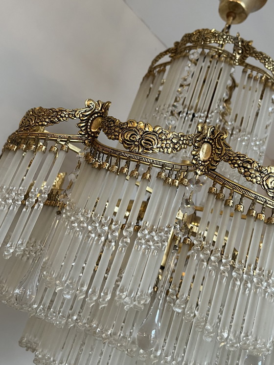 Vintage Belle Epoque Style Chandelier Rod Pendant Lamp – Crystal, Copper (photo 9 of 9)