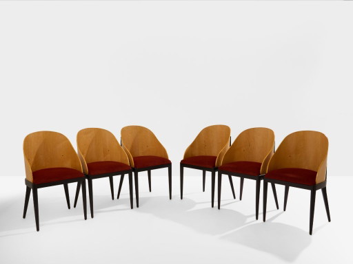 Garouste & Bonetti Concerto Chairs Sycamore Bronze Alpaca Velvet 1990 – eetkamerstoelen, Wood