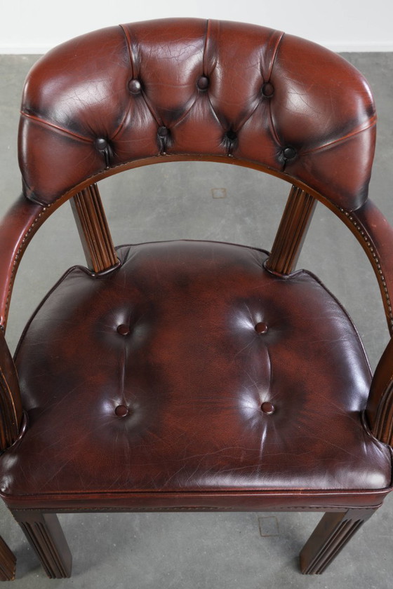 Image 1 of 2 x Donkerbruine rundleren chesterfield eetkamer/ bijzet/ bureaustoel in Engelse stijl