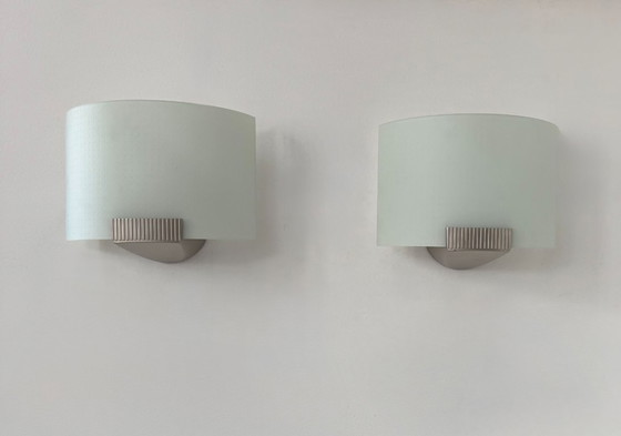 Image 1 of Coppia di applique vintage, metallo e vetro smerigliato, Francia, 1970