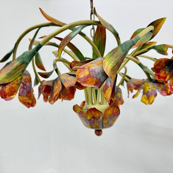 Lustre floral, tulipes en métal multicolore, Rouge, Vintage (photo 7 sur 14)