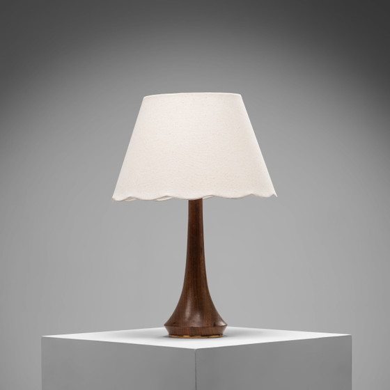 Organic Teak and Brass Table Lamp with ‘Flower’ Shade Denmark, 1960s, Scandinavian (photo 2 of 7)