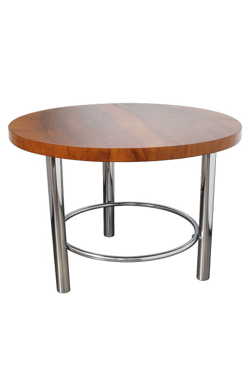 Mesa de centro Robert Slezák Bauhaus años 30, cromo madera