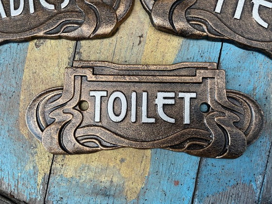 Image 1 of Set Of 3 Cast Iron Toilet Signs - Art Nouveau Style