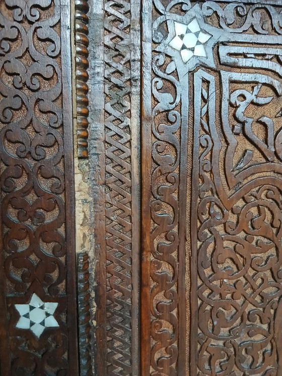 Image 1 of Paravento siriano dei primi del XX secolo intarsiato con madreperla
