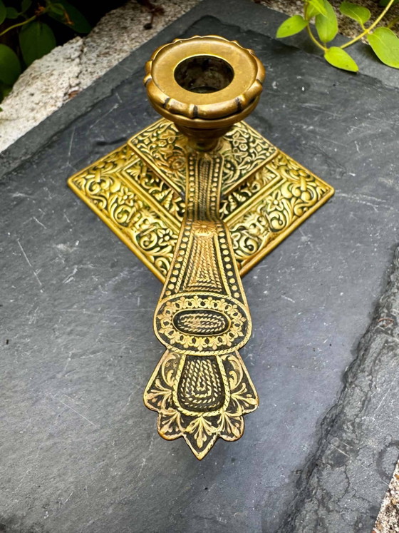 Large brass candlestick from the Art Nouveau period. – Candle holders (photo 3 of 7)