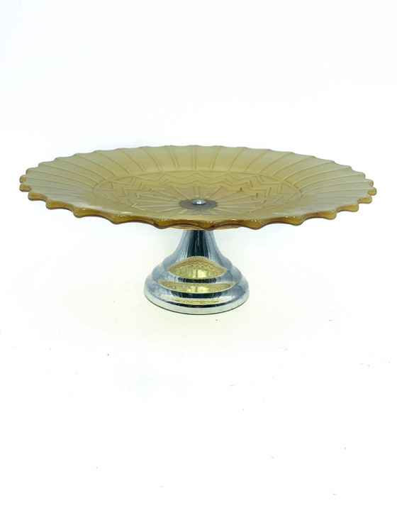 1950s Yellow Bohemian Glass Cake Stand, Crockery (photo 2 of 5)