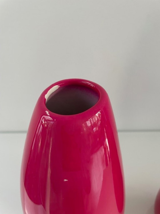 Image 1 of Set of 2 organic bright pink design vases