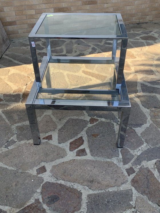 Pair of 1970s Polished Chrome and Glass Coffee Tables - Minimalist Design – Metal (photo 2 of 13)