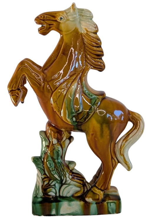 Keramisches Steigendes Pferd – Glänzend Glasierte Bildhauerei – Ceramic (photo 6 of 8)
