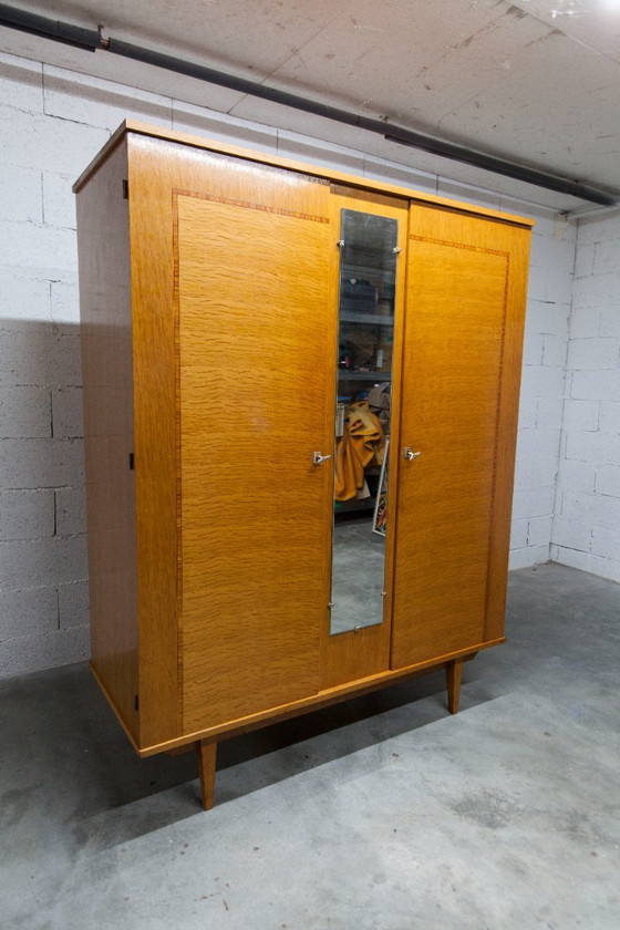 Image 1 of 1970s Scandinavian wardrobe with hanging space, shelf, mirror, 21x126cm, 2 doors