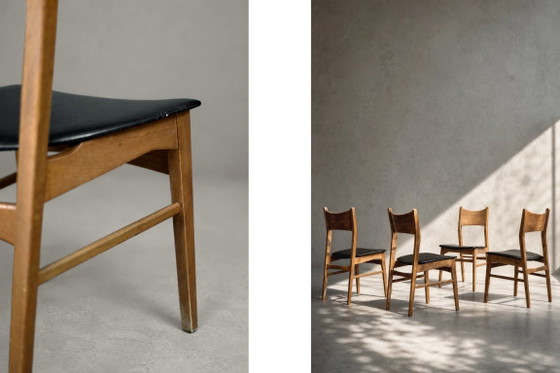 Image 1 of Vintage Mid-Century Scandinavian Modern Dining Chairs in Beech and Teak, 1960s, Set of 4
