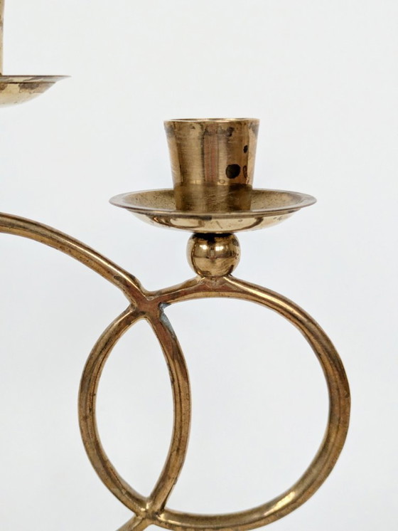 Image 1 of Candélabre vintage en laiton, porte-bougie conique à 3 bras, style milieu du siècle