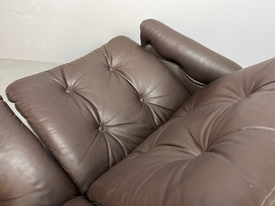 Image 1 of Supercomfy Scandinavian Rybo Rykken Chocolate Brown Leather 2-Seater Lounge Sofa by Elsa and Nordahl Solheim, 1960s.