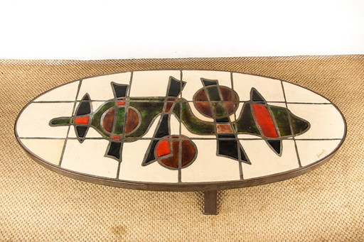 Chromed steel and ceramic French coffee table by Barrois Vallauris 1960.