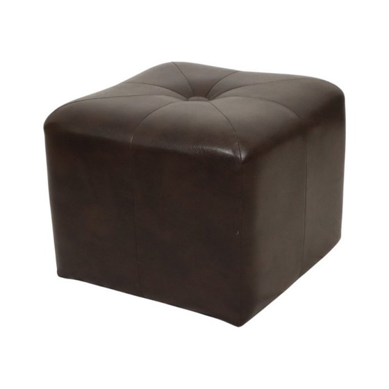 Image 1 of Vintage Vierkante Poef Bruin Skai
