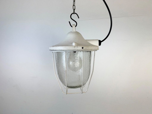 Lampada da bunker industriale bianca di Polam Gdansk, anni '70