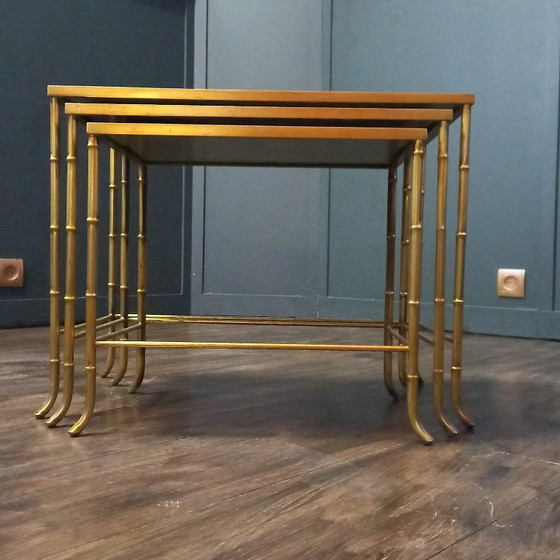 Mini set, Side tables, Bamboo look, Mid-Century by Maison Baguès – Glass (photo 7 of 10)
