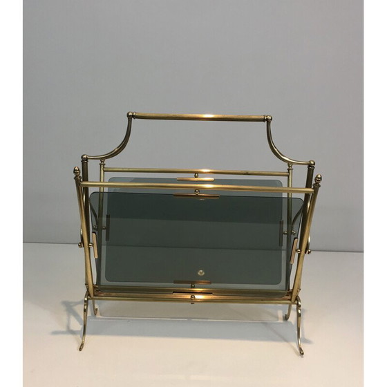 Image 1 of Vintage brass and glass magazine rack, 1940