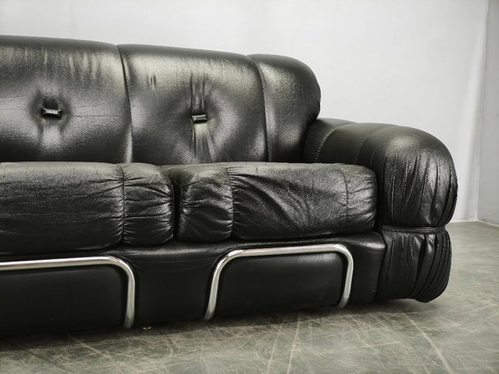 Image 1 of 1970s Italian Two-Seat Sofa by Adriano Piazzesi in Chrome and Leatherette