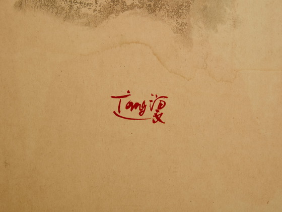Image 1 of T’ang Haywen signed diptych ink on beige paper 1970