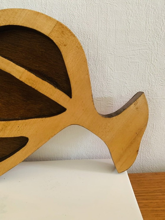 Image 1 of Vintage, Scandinavische houten vissculptuur van A. Hiben, 1977.