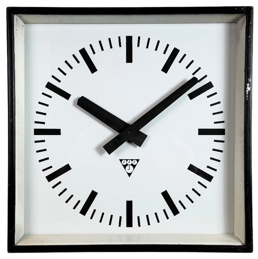 Black Industrial Square Wall Clock from Pragotron, 1970s