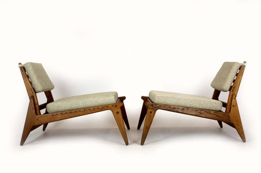 Restored Mid-Century Scandinavian Hunting Chairs attributed to Uno & Östen Kristiansson, 1950s, Set of 2
