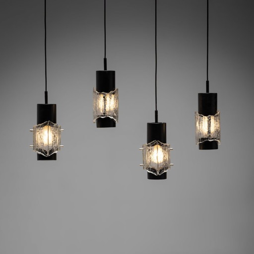 ‘Ice’ glazen hanglamp, Scandinavisch, jaren 60, set van 4 – hanglampen, Glass