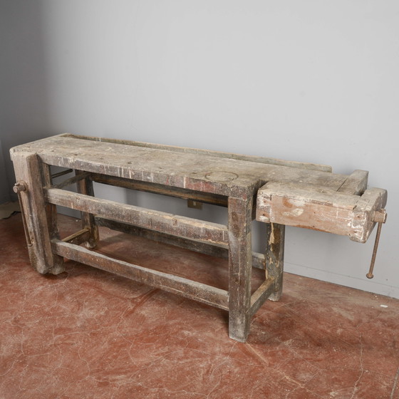 Industrial workbench with double vise, 20th Century Italian – Desk, Rustic (photo 3 of 16)