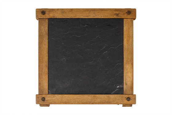 Image 1 of Brutalistisches Couchtischpaar aus Eiche und Schiefer.  Circa 1960.