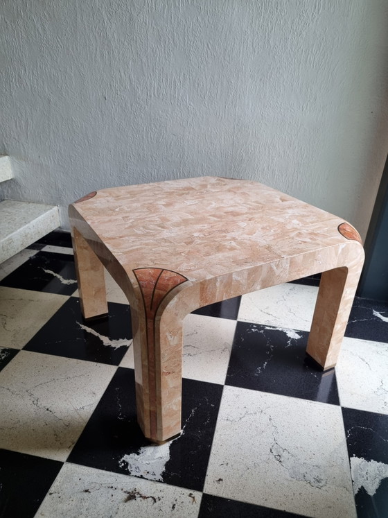 Vintage Tessellated Stone Salontafel Met Kwaliteitslabel – Robert Marcius Stijl - Jaren '90 – Brass (photo 12 of 12)