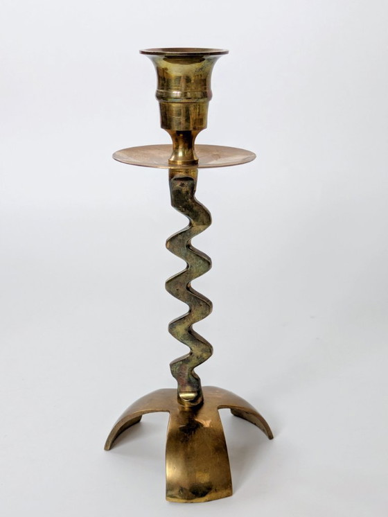 Image 1 of Set of 6 Vintage Brass Candleholders: Mixed-Height and Designs, Holiday Table