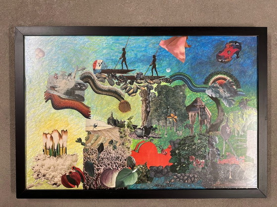 Image 1 of Very large surrealist collage painting by Alain Gaudet, 1979